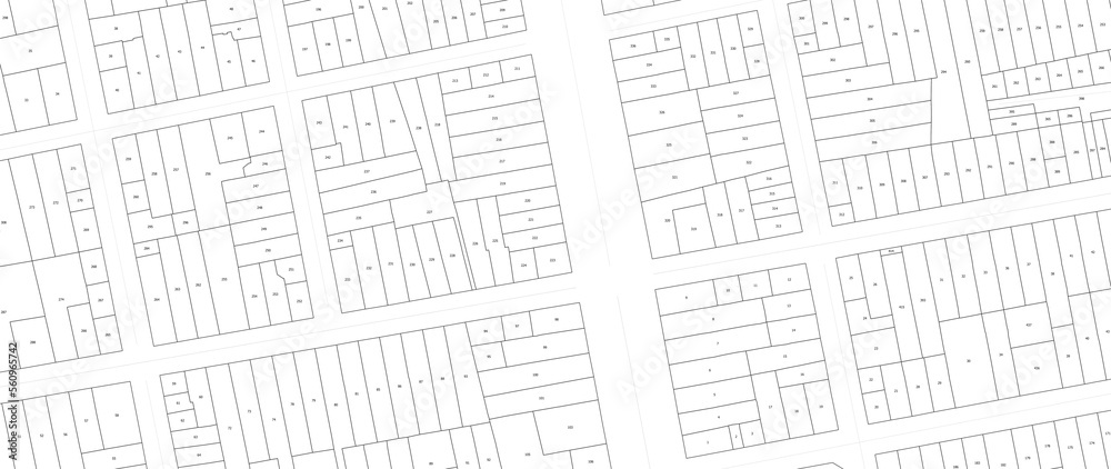 Urbanisme et territoire - plan cadastral avec limites de parcelles d'un centre ville d'une métropole Urbanisme et territoire - plan cadastral avec limites de parcelles d'un centre ville d'une métropole