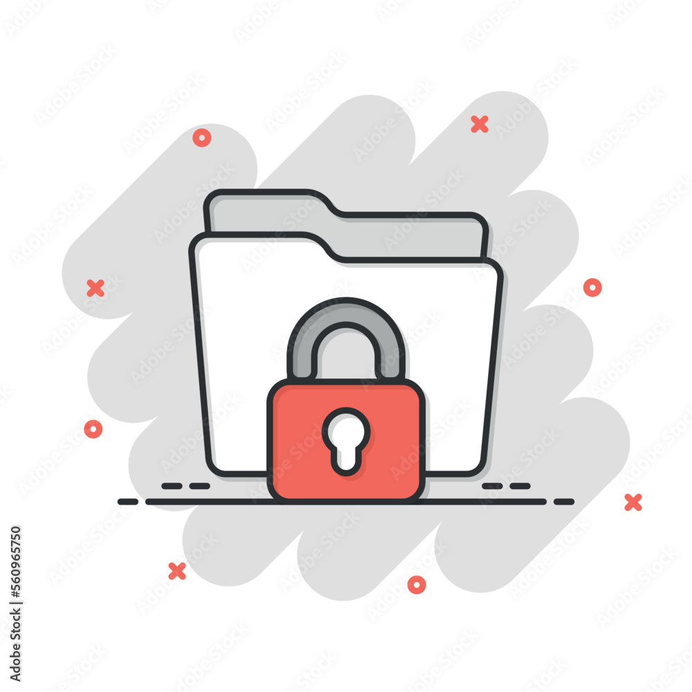 Fototapeta premium Files folder permission icon in comic style. Document access cartoon vector illustration on isolated background. Secret archive splash effect sign business concept.