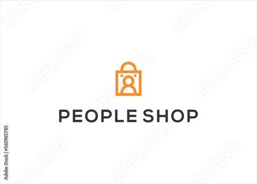 people shop bag logo design vector template