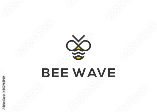 bee wave ocean logo design vector template