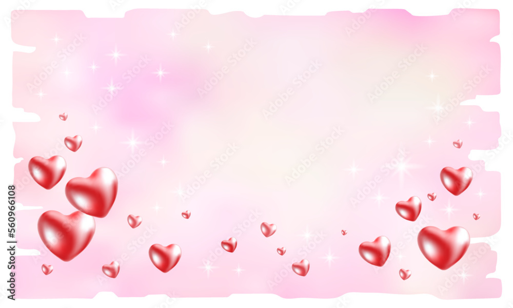 Romantic shiny and cloudy heart symbol background with a love icon and star for the frame, wedding card, wallpaper, etc