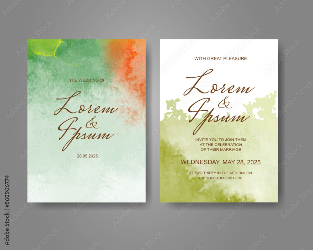 Wedding invitation with abstract watercolor background