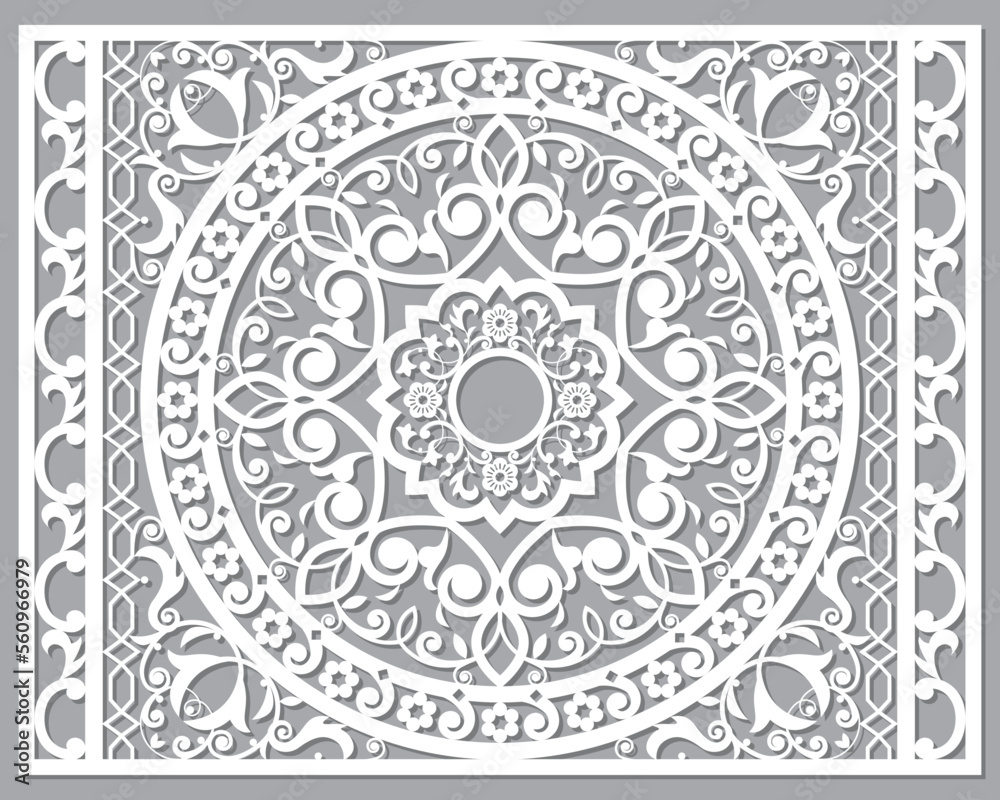 Marrakesh boho wall panel decoration in white on gray, traditional detailed art from Morocco
