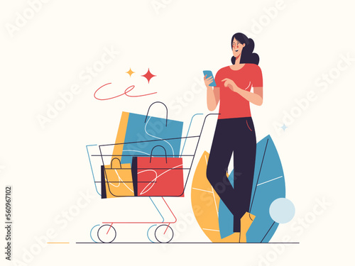Vector illustration on the subject of e-commerce, sale, promotions, online shopping
