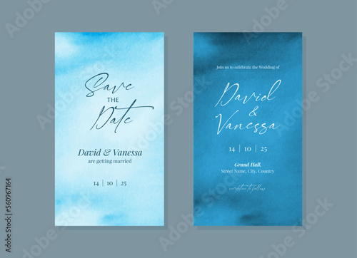 Blue wedding invitation card template design for social media stories