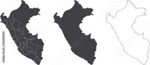 set of 3 maps of Peru - vector illustrations