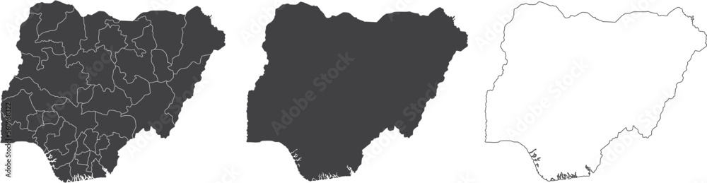 set of 3 maps of Nigeria - vector illustrations