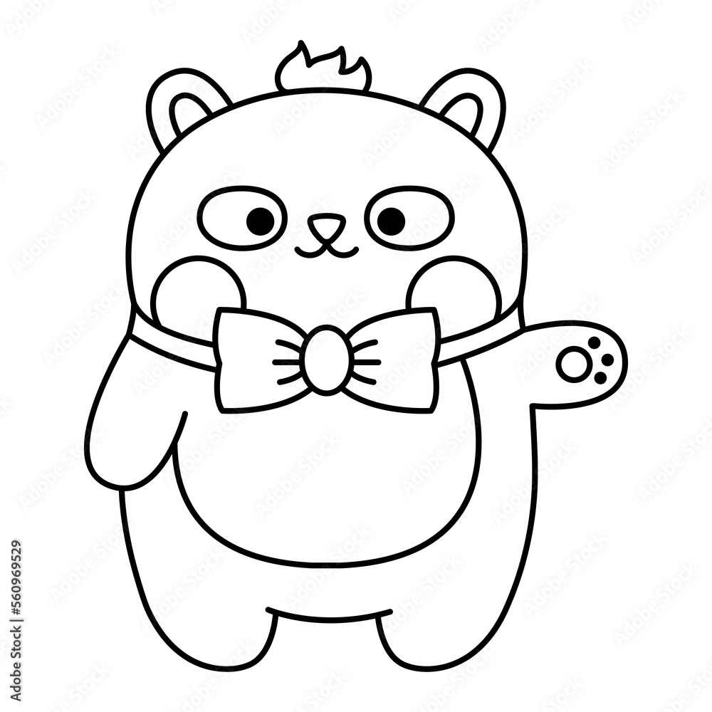 Vector black and white kawaii panda icon for kids. Cute line animal ...
