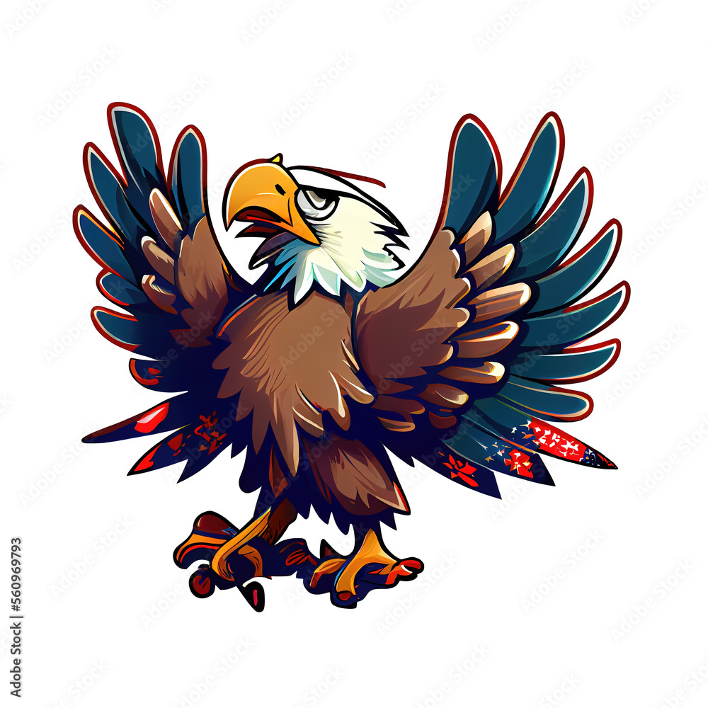 Obraz premium Patriotic eagle illustration cartoon sticker, symbolizes freedom and strength.