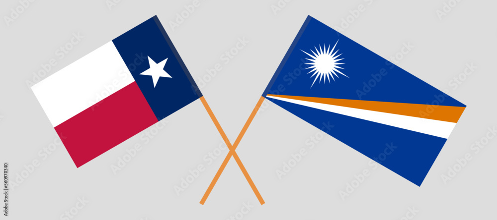 Crossed flags of The State of Texas and Marshall Islands. Official colors. Correct proportion