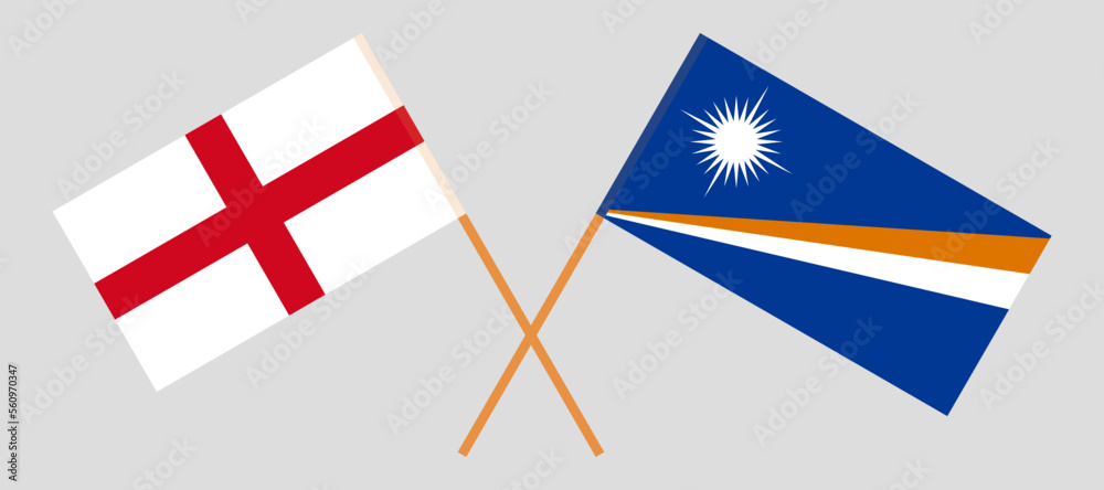 Crossed flags of England and Marshall Islands. Official colors. Correct proportion