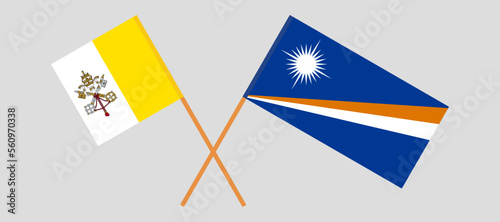 Crossed flags of Vatican and Marshall Islands. Official colors. Correct proportion