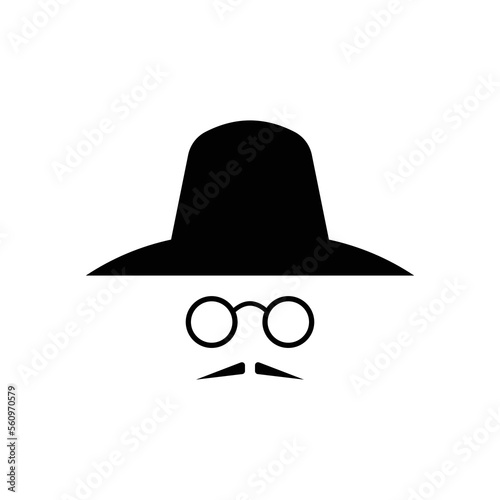 Mustache, hat and eye glass glyph vector icon, isolated on white background. vector illustration