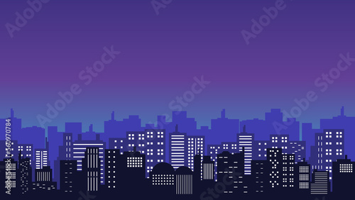 Night view with tall buildings and twinkling city lights