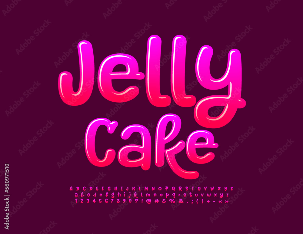 Vector creative emblem Jelly Cake with gradient color Font. Handwritten set of Alphabet Letters, Numbers and Symbols