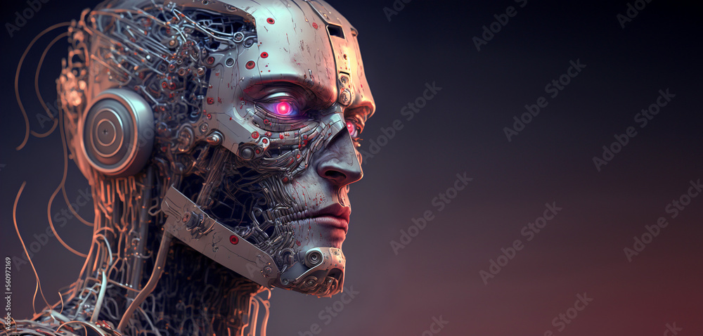 Portrait of cyborg robot head. Generative AI	
 - obrazy, fototapety, plakaty 