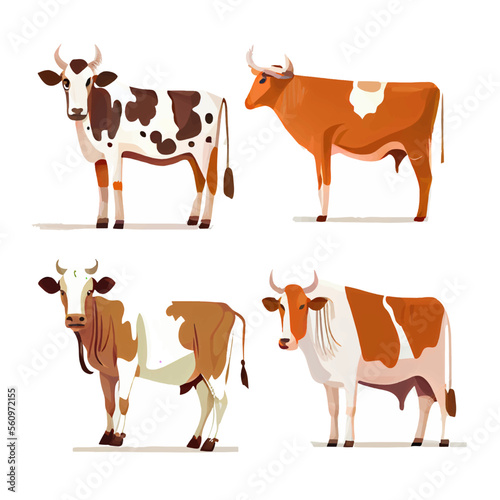 set vector illustration of sacred animal of india cow isolated on white background