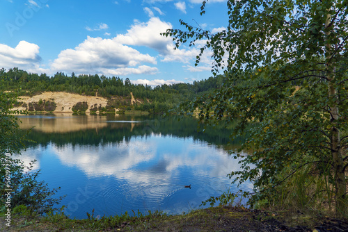 Summer landscape of a water quarry. Leningrad region. Vsevolozhsk.