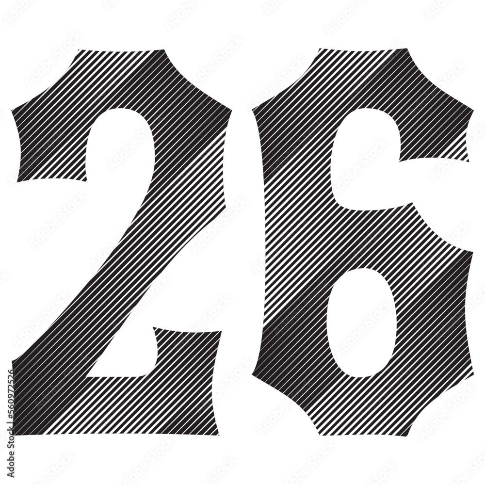Black And White Number Twenty Six Vector Illustration. Number 26