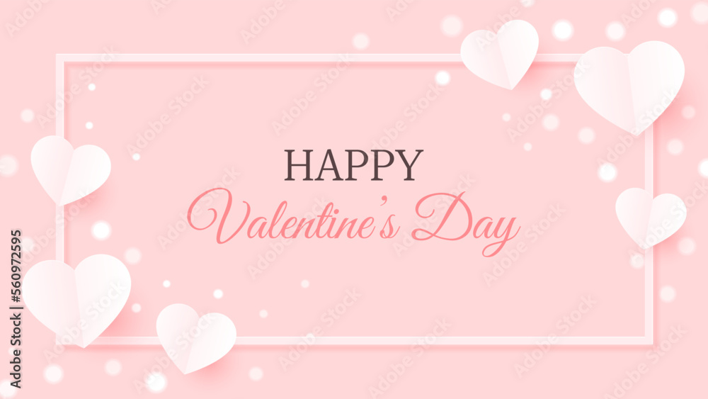 Origami paper heart and frame on pink backgorund , Happy Valentines's Day card, banner vector
