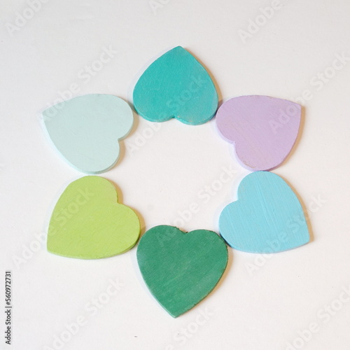 Circle of Hearts on White Background with Room for Text photo