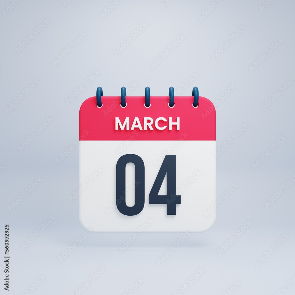 March Realistic Calendar Icon 3D Illustration Date March 04 March Realistic Calendar Icon 3D Illustration Date March 04