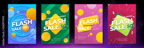 Modern colorful flash sale promotion design template poster. Sale and discount offers flyers. Flash sale poster, sale banner design template. Vector illustration