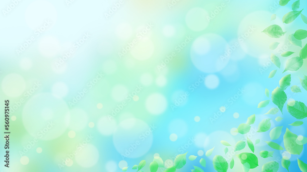 Obraz premium 緑の葉とキラキラ光輝く背景イラスト