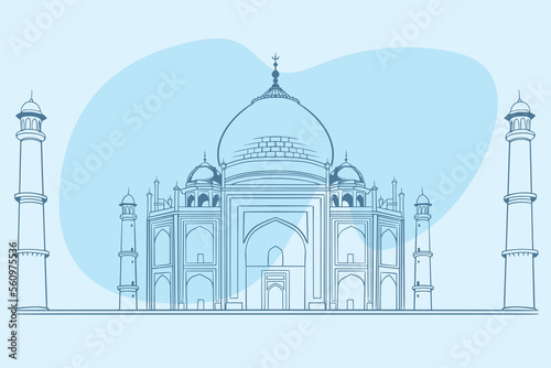 Hand drawn of ancient history building of taj mahal.