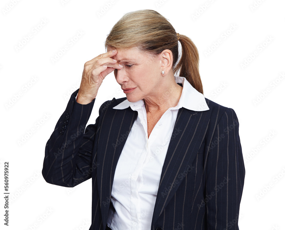 Mental health, stress or business woman with headache problem, work burnout anxiety and depressed over job mistake. Career fail, studio depression crisis or sad corporate employee on white background Mental health, stress or business woman with headache problem, work burnout anxiety and depressed over job mistake. Career fail, studio depression crisis or sad corporate employee on white background