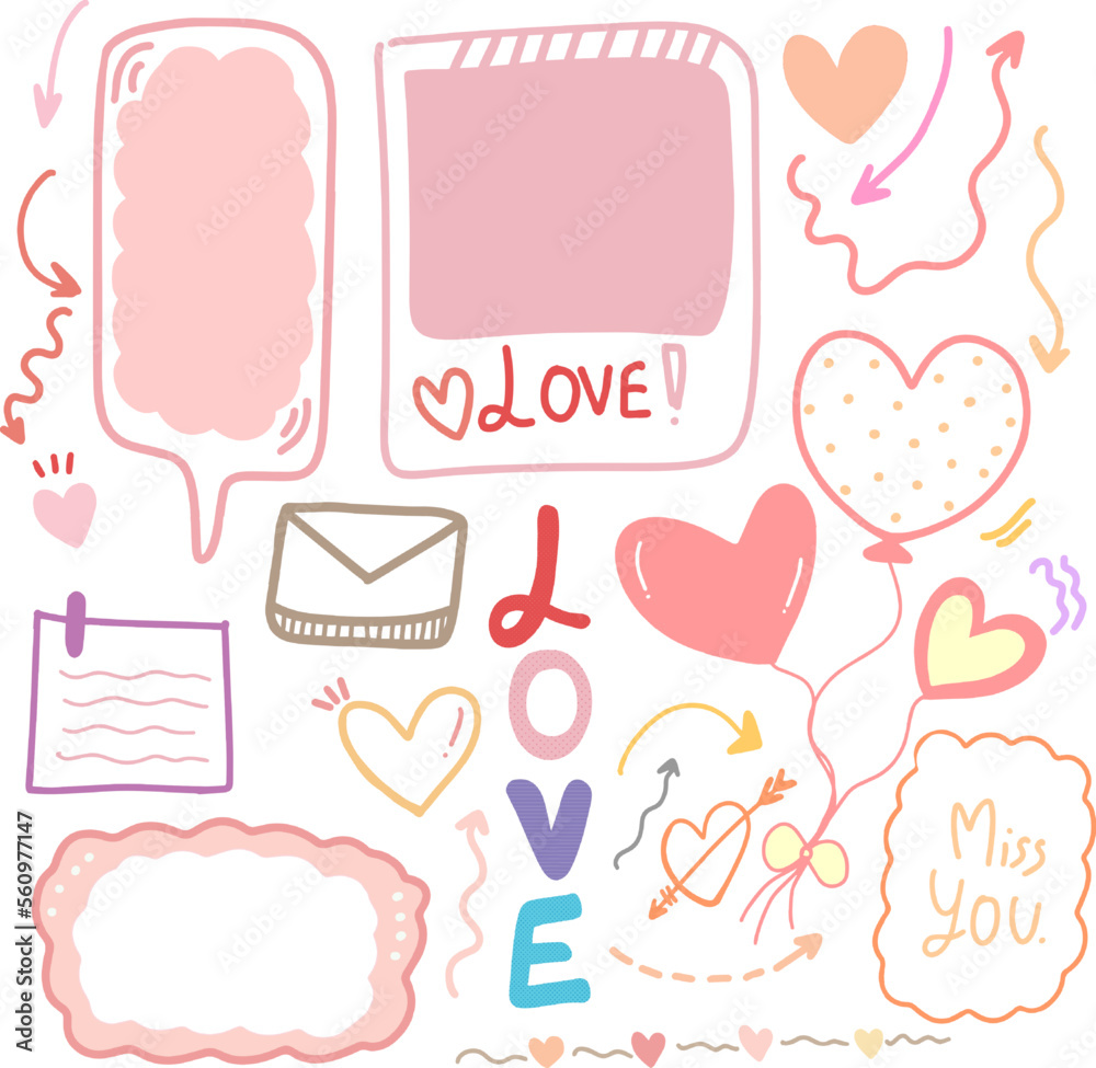doodle Set for Valentine's Day Valentine’s Day Hand-drawn design elements Seamless pattern