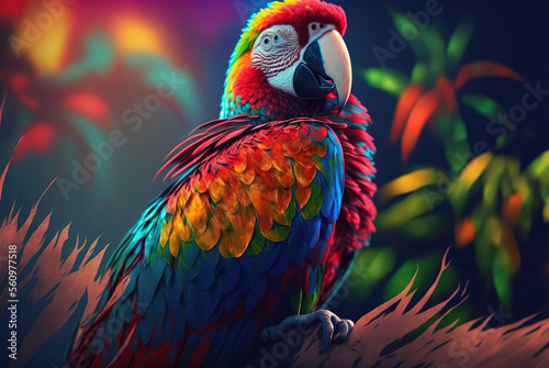 Blue and yellow macaw Generative AI