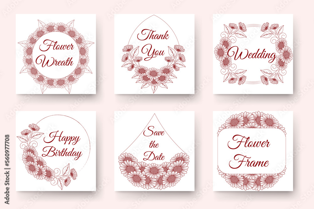 Hand drawn flower wreath design with floral elements for birthday new year wedding invitation Card Hand drawn flower wreath design with floral elements for birthday new year wedding invitation Card