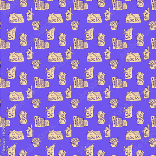 Seamless pattern with hand drawing country houses vector