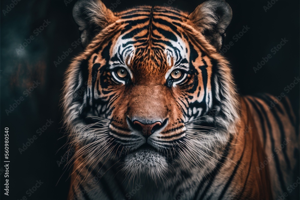 Fototapeta premium The Stripe-Furred Wildcat - A Close-up Portrait of a Tiger