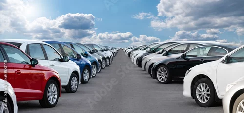 Obraz Cars in a row. Used car sales	