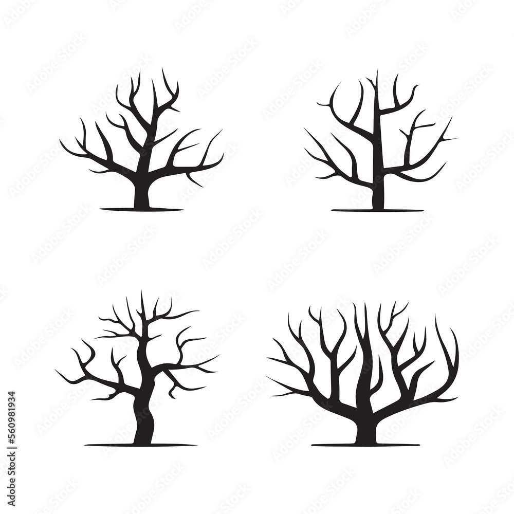Fototapeta premium Abstract bare tree silhouettes set