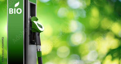 Biofuel filling station on a green background  photo