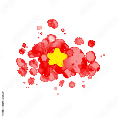 Fototapeta Naklejka Na Ścianę i Meble -  Vietnam Asian country flag, watercolor dry brush ink texture illustration. independence Day celebration banner. Paint splash PNG.