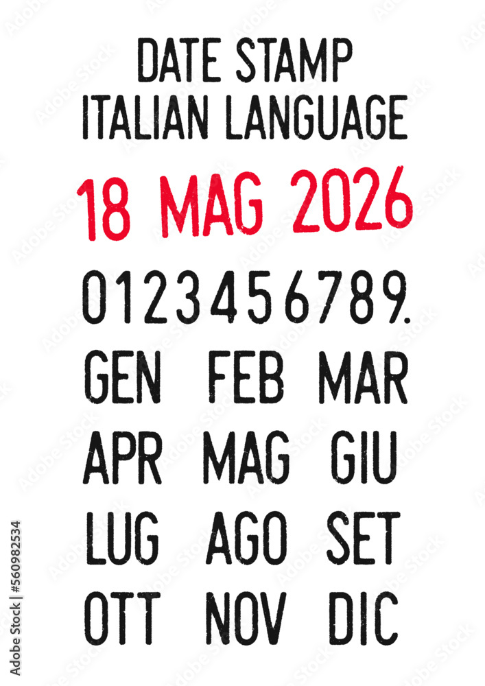 Vector illustration of editable dates stamps in Italian language (days, months, years)