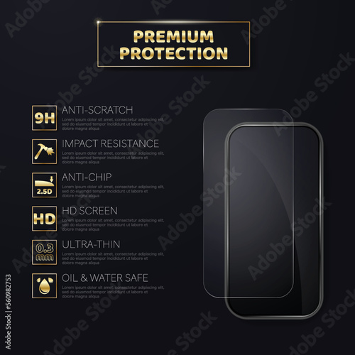 Black mobile phone screen glass