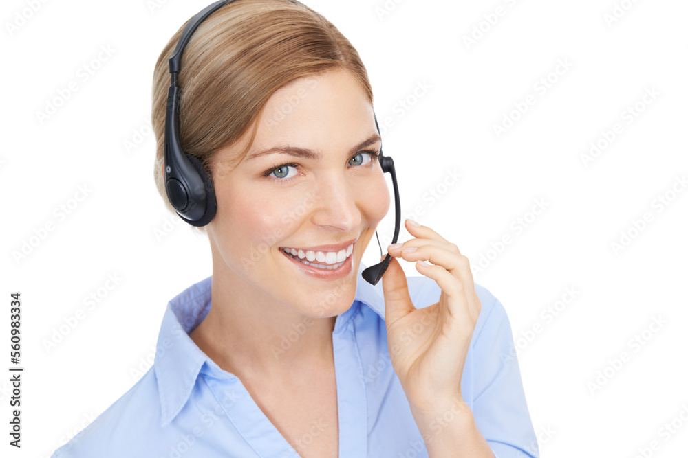 Portrait, customer service and face of woman at call center in studio isolated on white background mock up. Crm, contact us or happy female telemarketing worker, consultant or sales agent from Canada Portrait, customer service and face of woman at call center in studio isolated on white background mock up. Crm, contact us or happy female telemarketing worker, consultant or sales agent from Canada