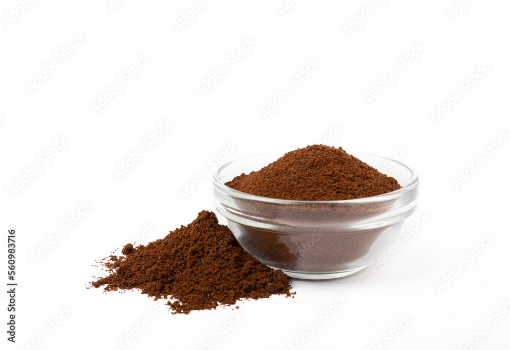 Ground coffee in a bowl isolated on a white background. Ground coffee in a bowl isolated on a white background.