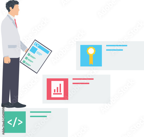 Businessman with multitasking skills. working on different tasks at the same time. Time management and self improvement flat illustration
