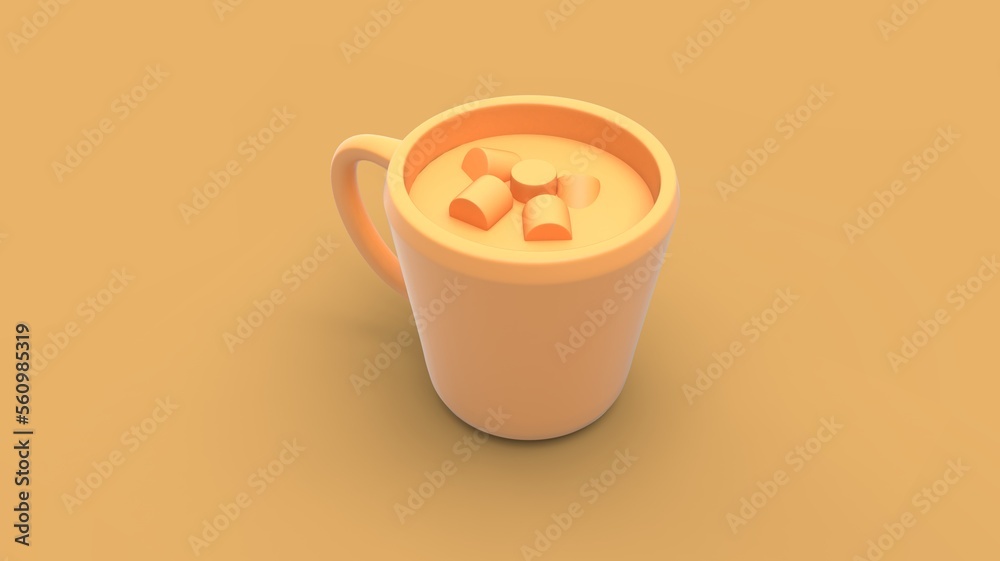 Cup of hot home holidays and Christmas drinks coffee or chocolate with sweet candy and marshmallow abstract icon style 3d rendering image back camera isometric view Cup of hot home holidays and Christmas drinks coffee or chocolate with sweet candy and marshmallow abstract icon style 3d rendering image back camera isometric view