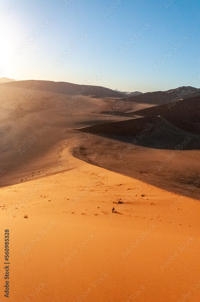 Exterior shot of the Namibian Sossusvlei sanddunes near the famous Dune 45 around sunrise