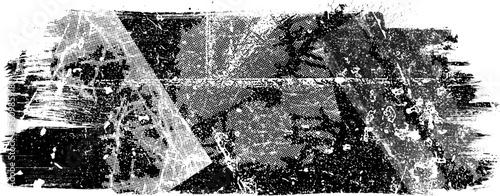 Glitch distorted brush stroke . Noise destroyed logo . Trendy defect error shapes . Glitched frame .Grunge textured . Distressed effect .Vector shapes with a halftone dots screen print texture.