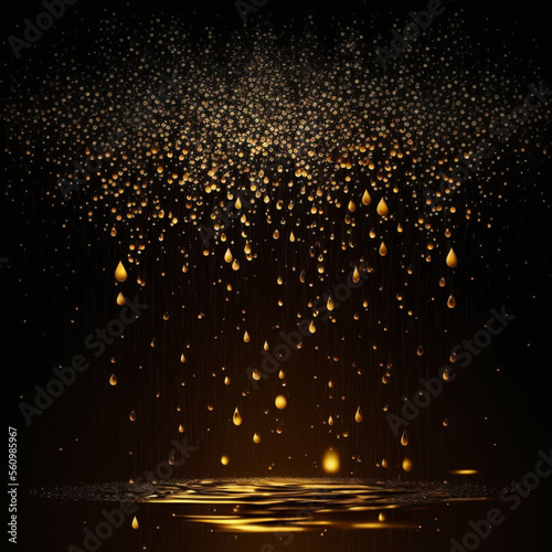 Gold rain on black background 