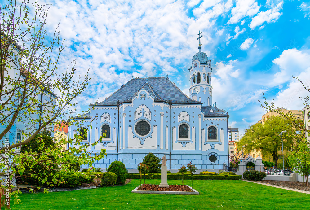 Bratislava, Slovakia. Church of St. Elizabeth or Kostol sv. Alzbety. The Blue painted Church