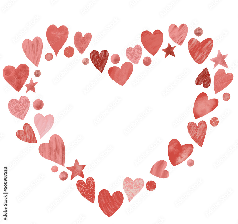 Heart shaped frame, red hearts, hand drawn illustration Heart shaped frame, red hearts, hand drawn illustration